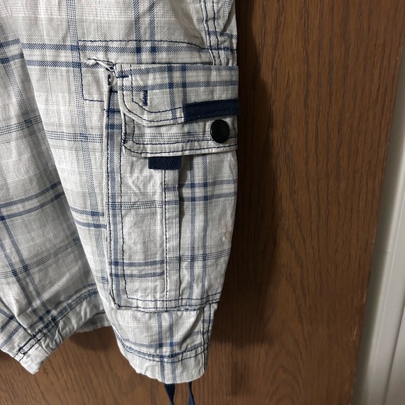 Nick Danger Men's White Plaid Cargo Shorts with Blue Accents - Picture 3 of 6